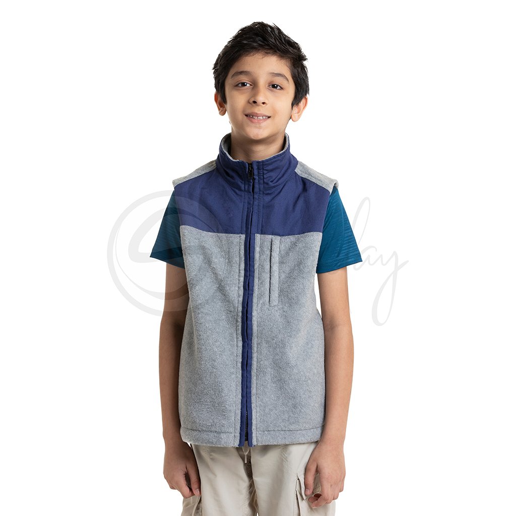Polar English Fleece Bomber Vest Light Grey & Blue