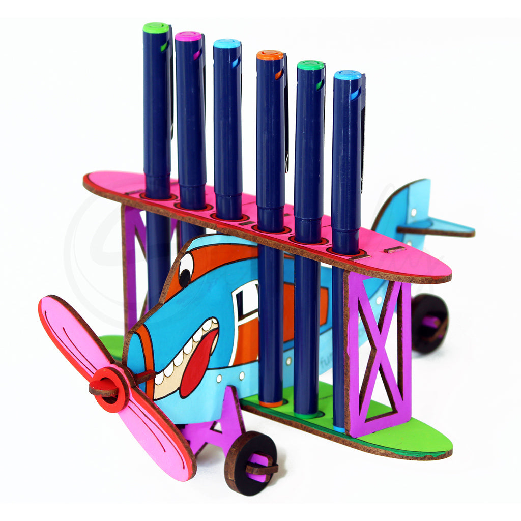 Do It Yourself 3D Puzzle Bi-Plane + Desk Organizer + Coloring Model + Working Toy (4 Yrs & Above)