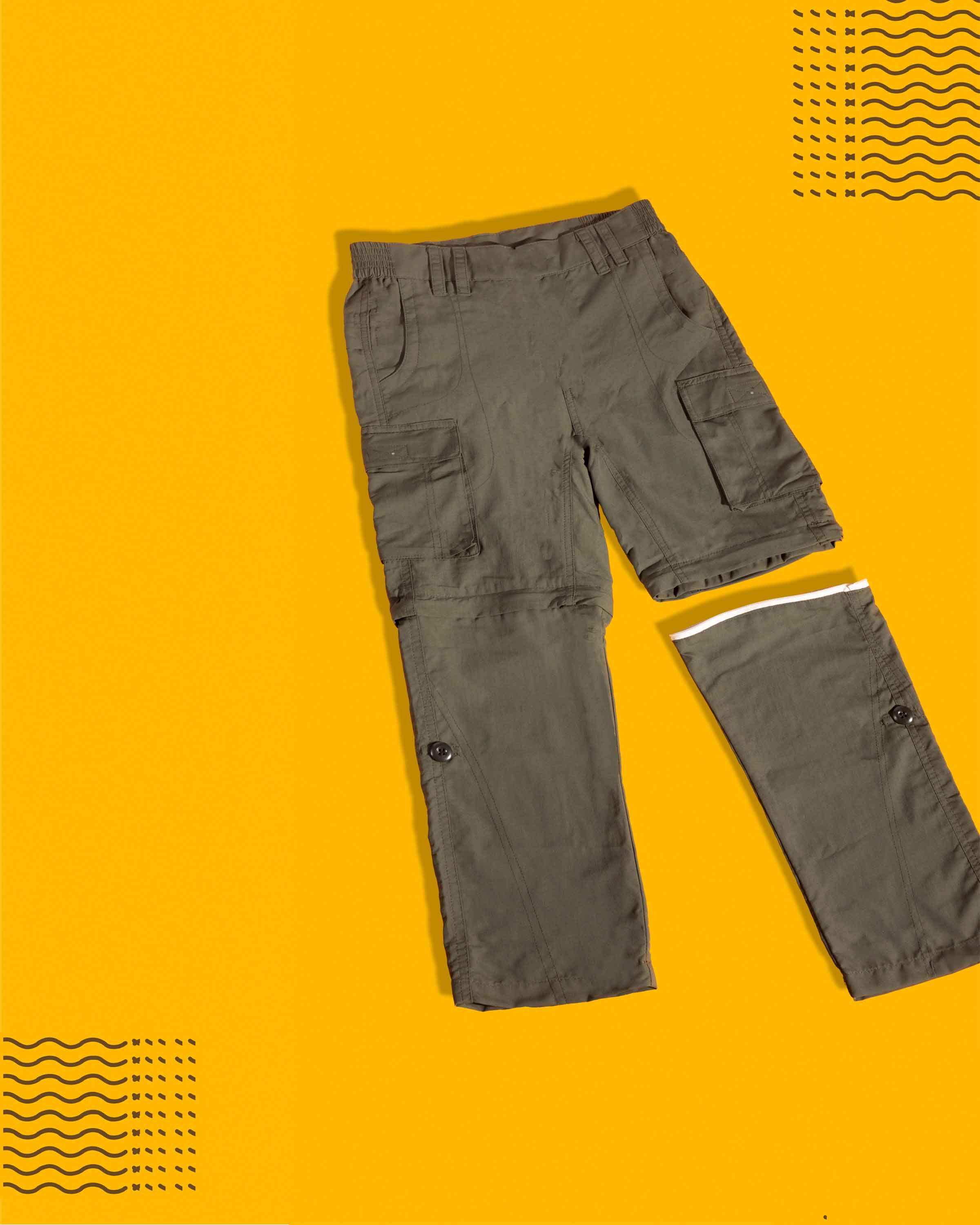 Olive 4 in 1  Convertible Cargos (Full Pant, 3/4th , Shorts & Pouch)