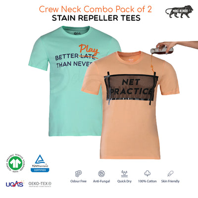 Pack of 2 Stain Repellent Printed T-shirts - Net Practice & Better Play Than Never