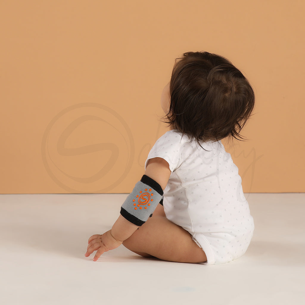 Anti Skid Infant Cotton Socks + Knee Pad + Bandana Drooling Bib (Grey & Black) (0-2 Years)