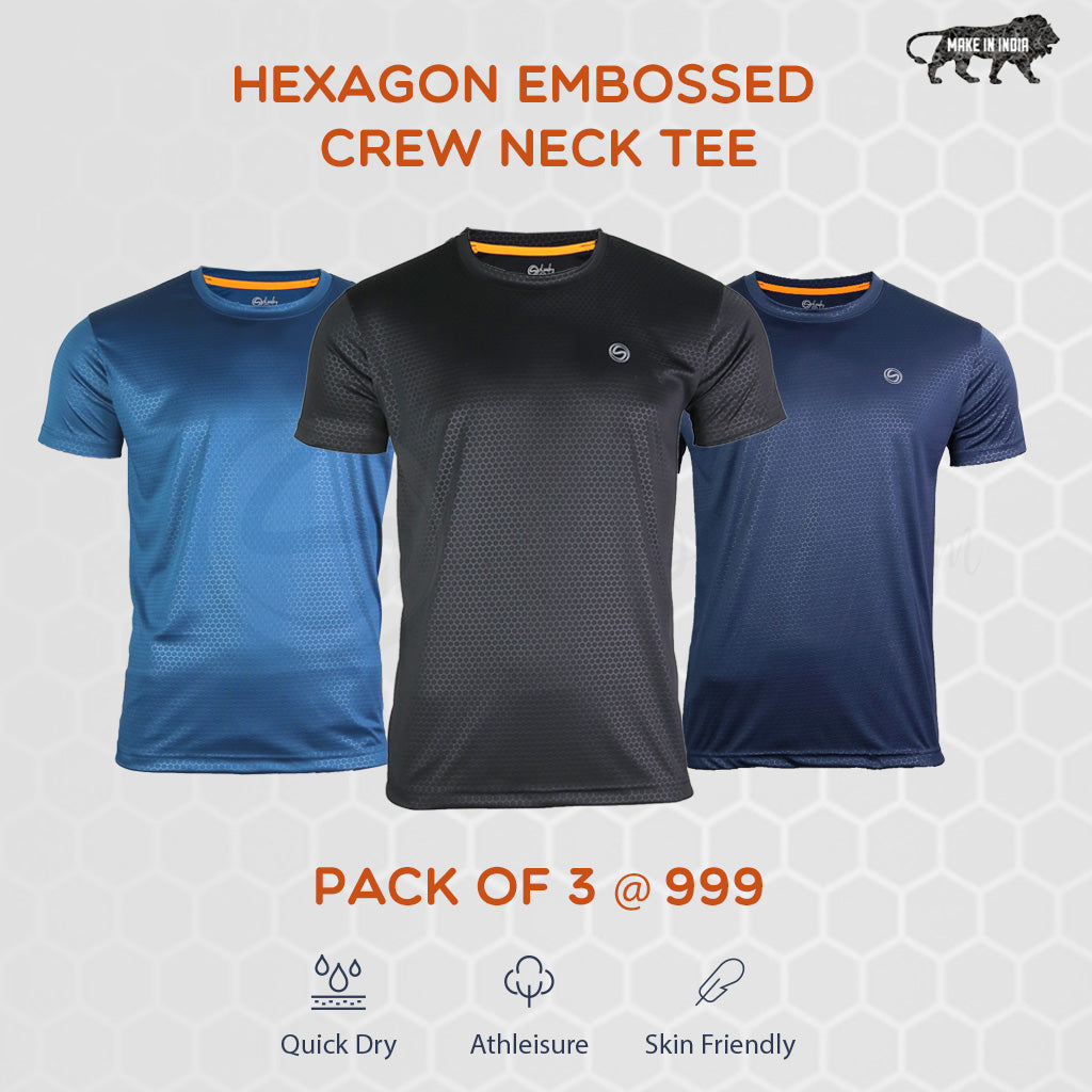 Pack of 3 Athleisure Hexagon Tees (Black, Navy & Teal)